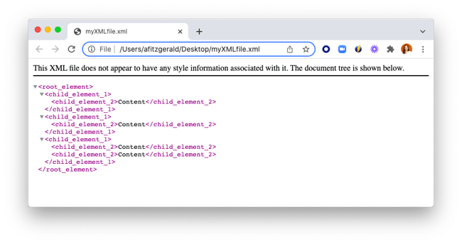 how to create xml file: xml file opened in Google Chrome